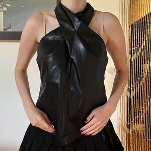 NWT Fate Faux Leather Black Halter Top Size M Biker Motobabe Rockstar Girlfriend